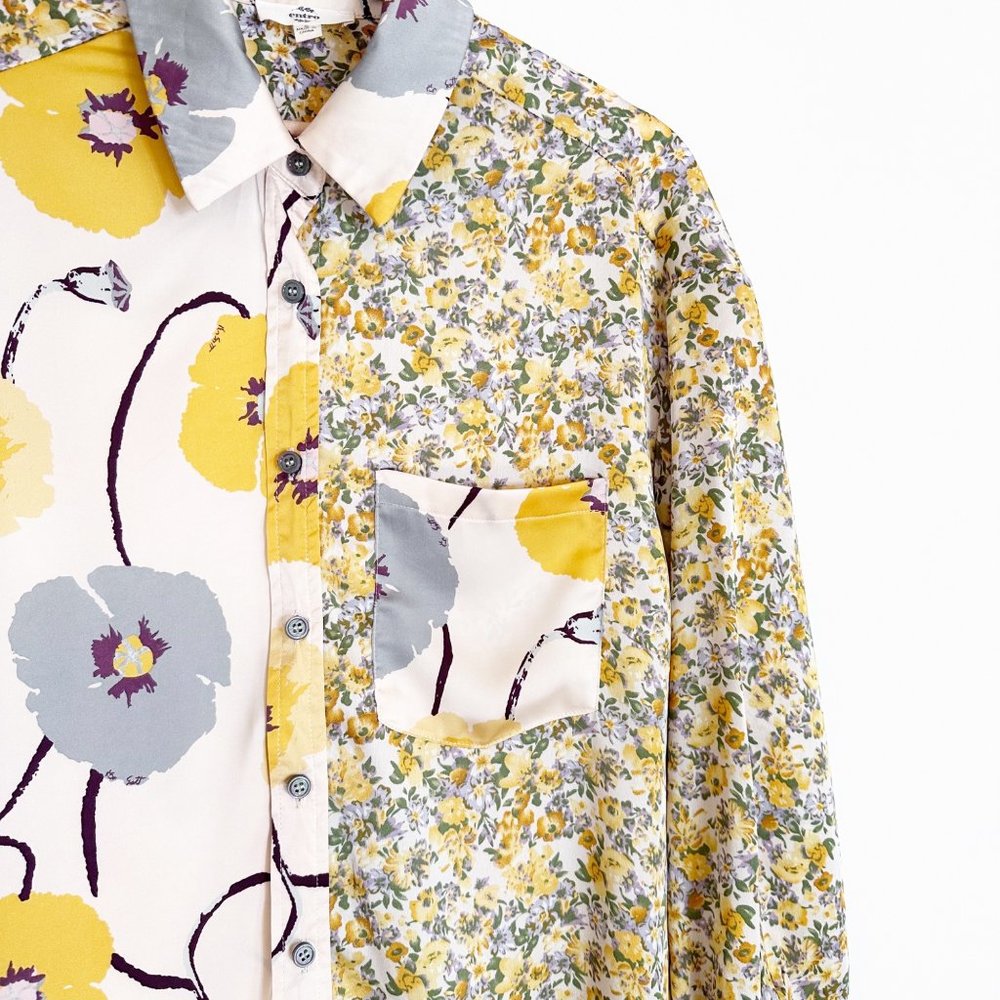 Entro Poppy Mixed Print Button Down Top | S - image 5